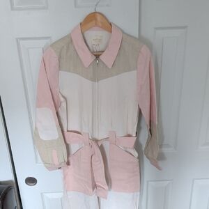 Sezane Pink and Cream Utility Jumpsuit